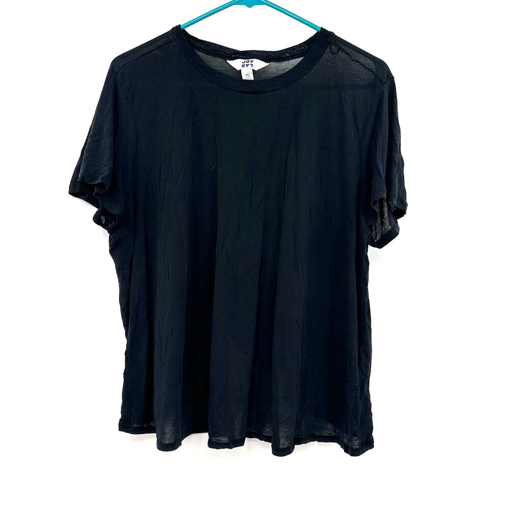Joy Lab Size XL Shirt Black Short Sleeve Round Neck Vented Back Casual Summer
